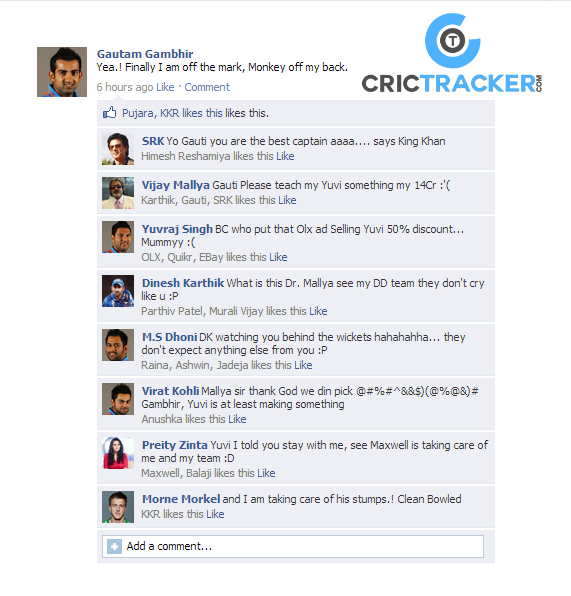 Finally Gautam Gambhir opens his account in Pepsi IPL7 still KKR loose the game and he gets Trolled