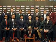 Captains of World Cup 2011 with WC Trophy