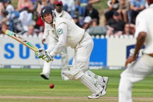 Wellington, NEW ZEALAND: Nathan Astle of New Zealand plays a shot toward the fielder at square leg during day two of the 2nd test of the three test series between New Zealand and the West Indies at the Basin Reserve in Wellington, 18 March 2006. The West Indies scored 192 and New Zealand were at 207/3 in reply at the tea break. AFP PHOTO/Dean TREML (Photo credit should read DEAN TREML/AFP/Getty Images)