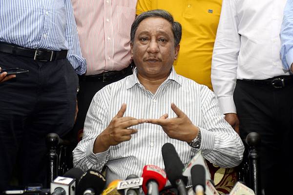 Nazmul Hasan, Bangladesh Cricket Board President speaks during a press conference. (Photo by STRINGER/AFP/Getty Images)