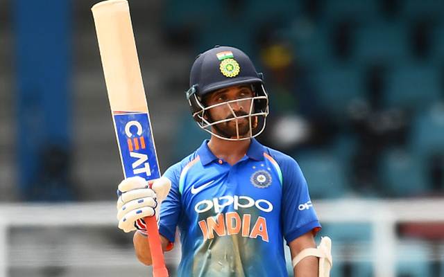 Ajinkya Rahane celebrates after scoring