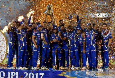 Mumbai Indians celebrate with IPL 2017 trophy IPL 2018