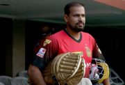 Yusuf Pathan attends the training session.