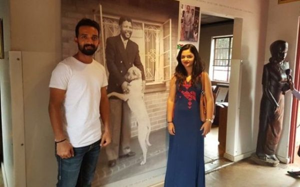 Ajinkya Rahane with His Wife Radhika Dhopavkar at Nelson Mandela's Home | CricTracker.com