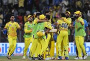 Chennai Super Kings celebrate after winning against Mumbai Indians