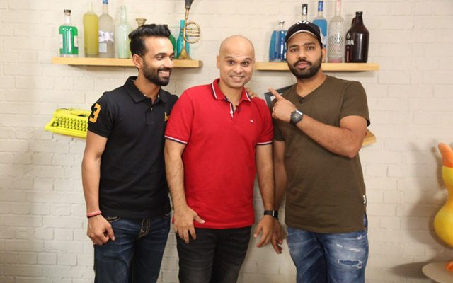 Ajinkya Rahane and Rohit Sharma with Vikram Sathaye