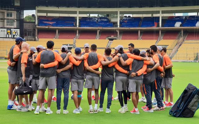 Indian players gather for the practice session