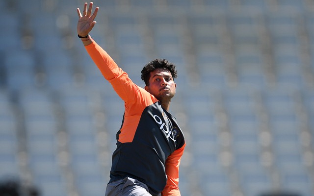 Kuldeep Yadav of India bowls during a net session