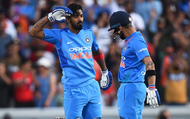 KL Rahul of India celebrates with Virat Kohli