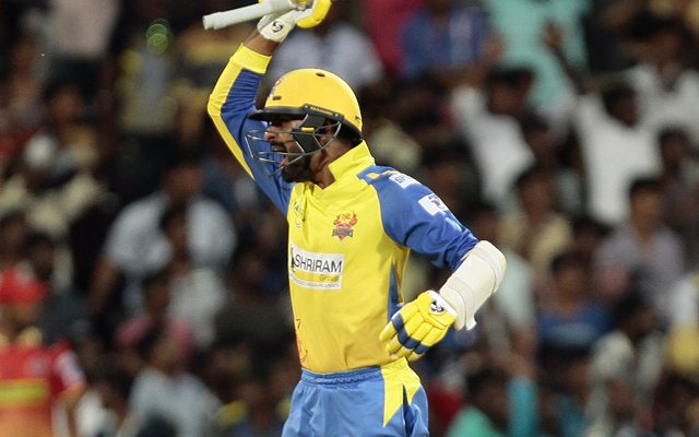 N Jagadeesan of Dindigul Dragons celebrates