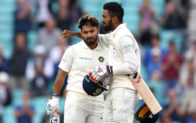 Rishabh Pant of India celebrates with Lokesh Rahul (Photo by Gareth Copley/Getty Images)