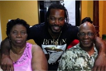 Chris Gayle with his mother and father