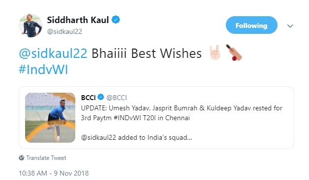 Siddarth Kaul's tweet