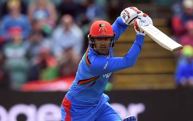 TAUNTON, ENGLAND - JUNE 08: Mohammad Nabi of Afghanistan bats during the Group Stage match of the ICC Cricket World Cup 2019 between Afghanistan and New Zealand at The County Ground on June 08, 2019 in Taunton, England. (Photo by Alex Davidson/Getty Images)