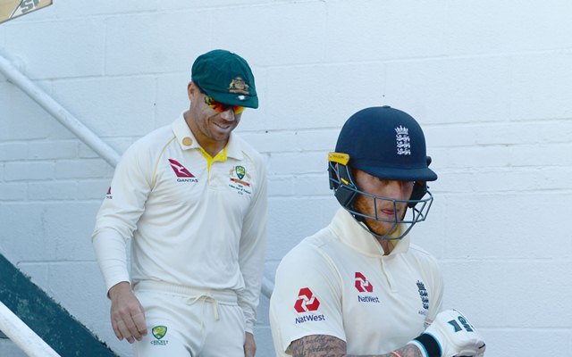 Ben Stokes of England and David Warner of Australia