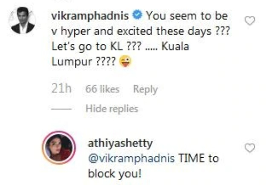 Athiya Shetty's reply