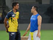 R Sai Kishore and MS Dhoni IPL