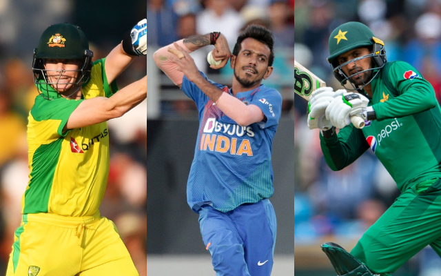 Steve Smith, Yuzvendra Chahal and Shoaib Malik