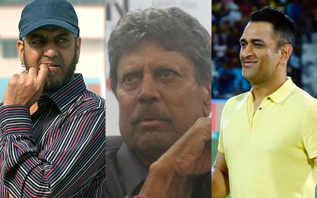 Maninder Singh, Kapil Dev and MS Dhoni