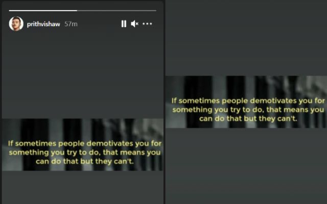 Prithvi Shaw's Insta story