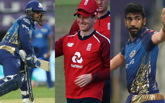 Quinton de Kock, Eoin Morgan and Jasprit Bumrah