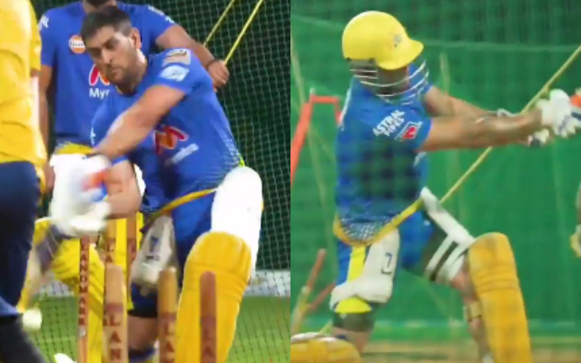 MS Dhoni practicing in the nets