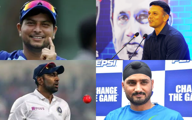 Kuldeep Yadav, Rahul Dravid, Ravichandran Ashwin, and Harbhajan Singh