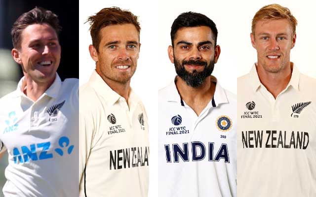 Trent Boult, Tim Southee, Virat Kohli and Kyle Jamieson