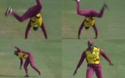 Chris Gayle celebrating the fall of a wicket