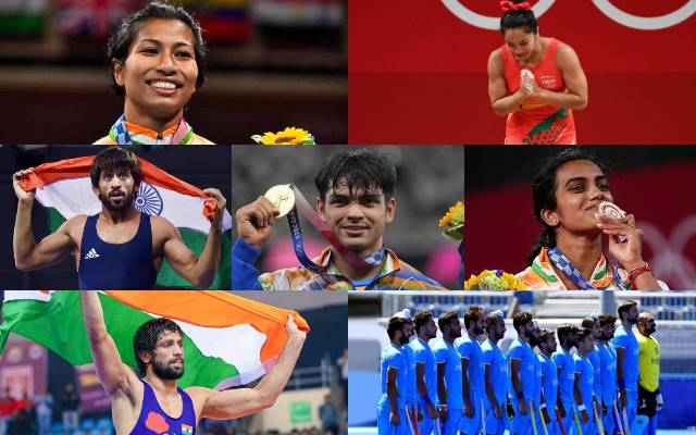 Neeraj Chopra, Mirabai Chanu, Ravi Kumar Dahiya. PV Sindhu, Lovlina Borgohai, Bajrang Punia, and Indian Men's Hockey team