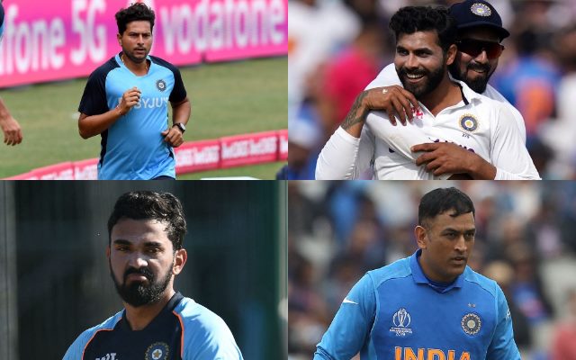 Kuldeep Yadav, Ravindra Jadeja, KL Rahul, MS Dhoni