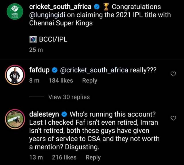 Cricket South Africa Instagram post