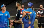 Virat Kohli interacting with Sachin Tendulkar and youngsters after RCB's win