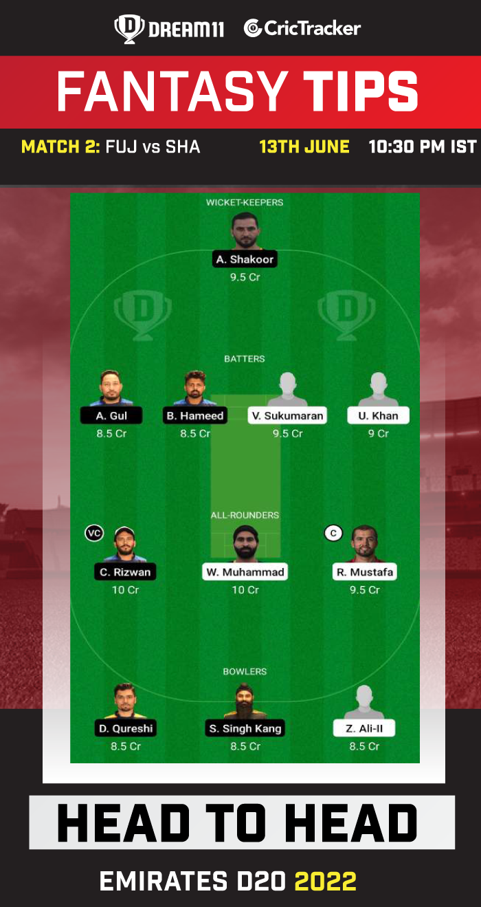 FUJ vs SHA Today Dream11 Prediction