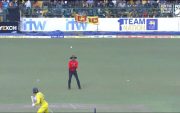 Umpire Kumar Dharmasena imitated to take a catch at point