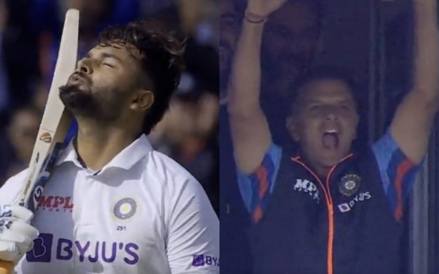 Coach Rahul Dravid's celebration after Rishabh Pant's century