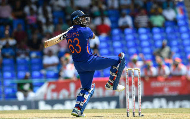 Suryakumar Yadav in the third T20I against West Indies